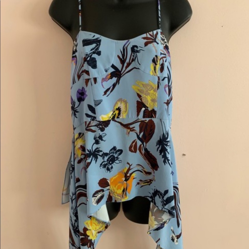 Tibi Light Blue Floral Handkerchief Hem Cami Top